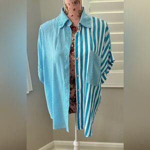 Blue and White Striped Button-Up Shirt